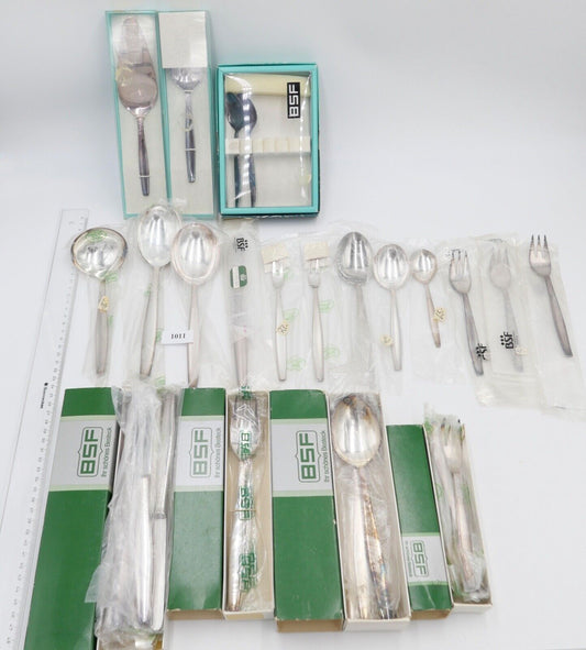 NEU - BSF RAUHREIF 90 Silber 36 Teile Besteck Löffel Gabel Messer Tortenheber - Antikhandel-Stuttgart