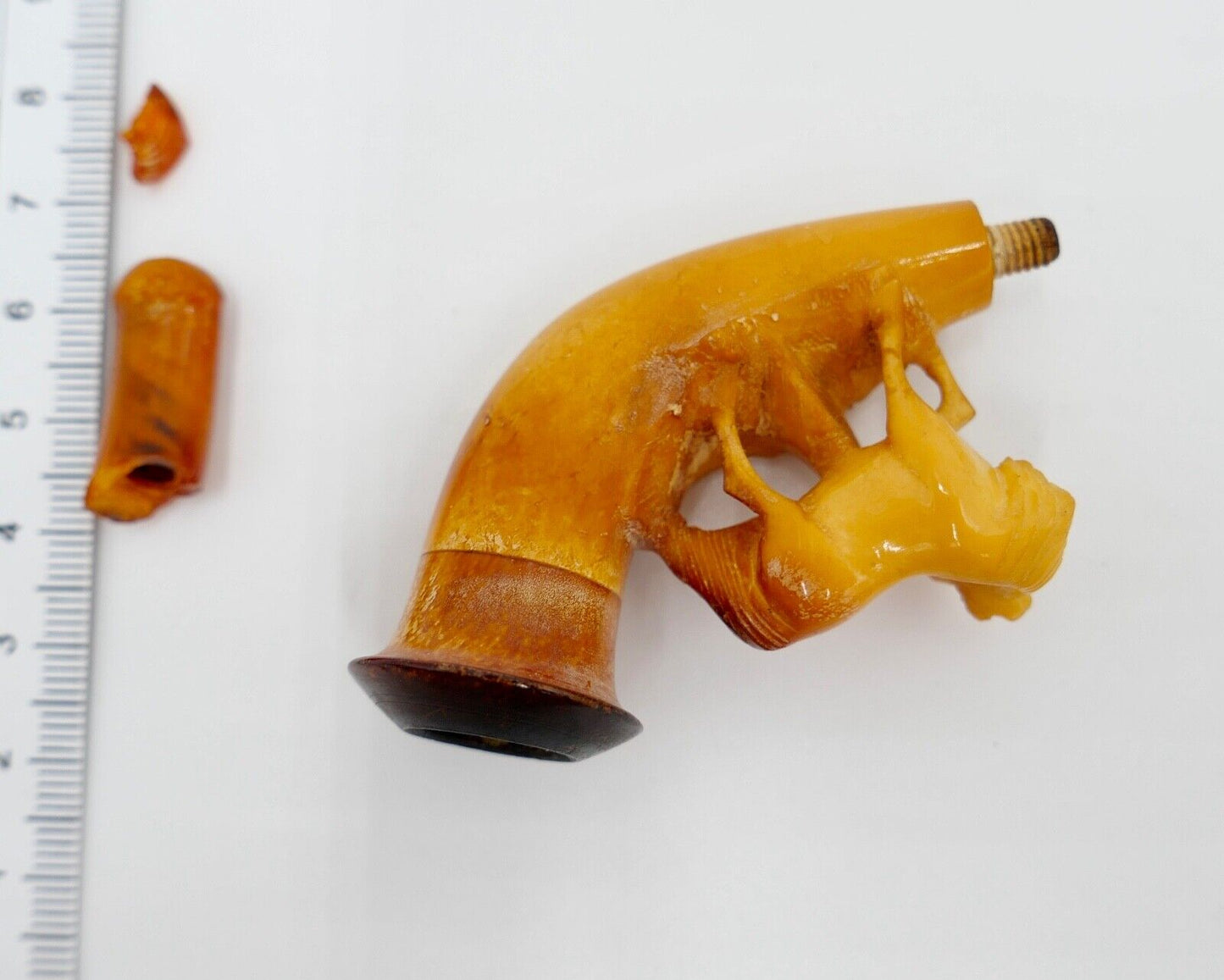 Alte Antike Meerschaumpfeife Bernstein Pipa Etui Pfeife Motiv PFERD - Antikhandel-Stuttgart