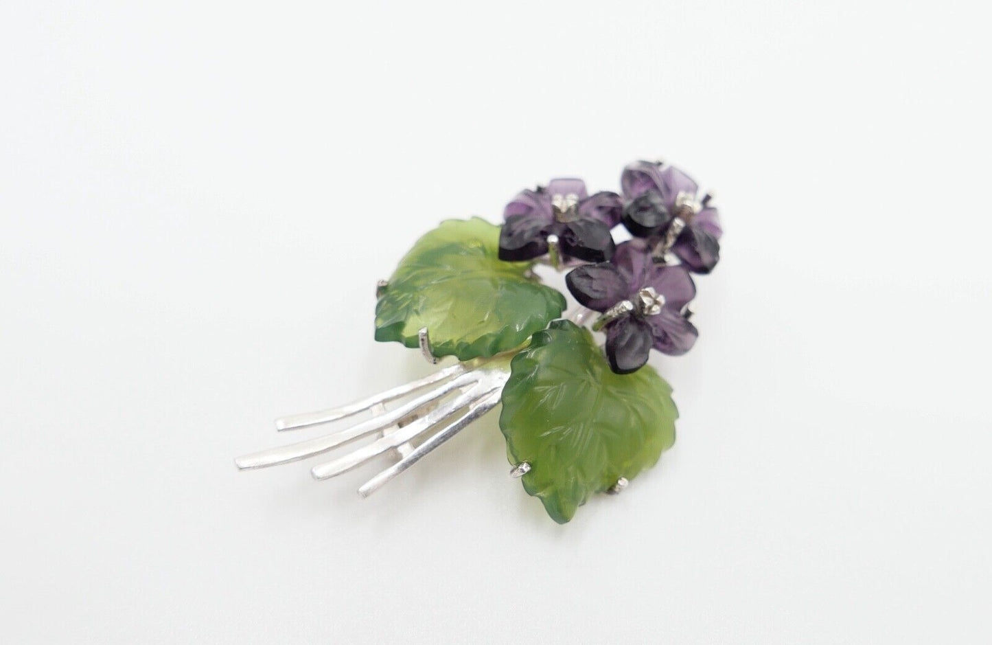 70er Jahre Florale Silberbrosche Brosche Silber 835 Blumen aus Glas Glassteine - Antikhandel-Stuttgart