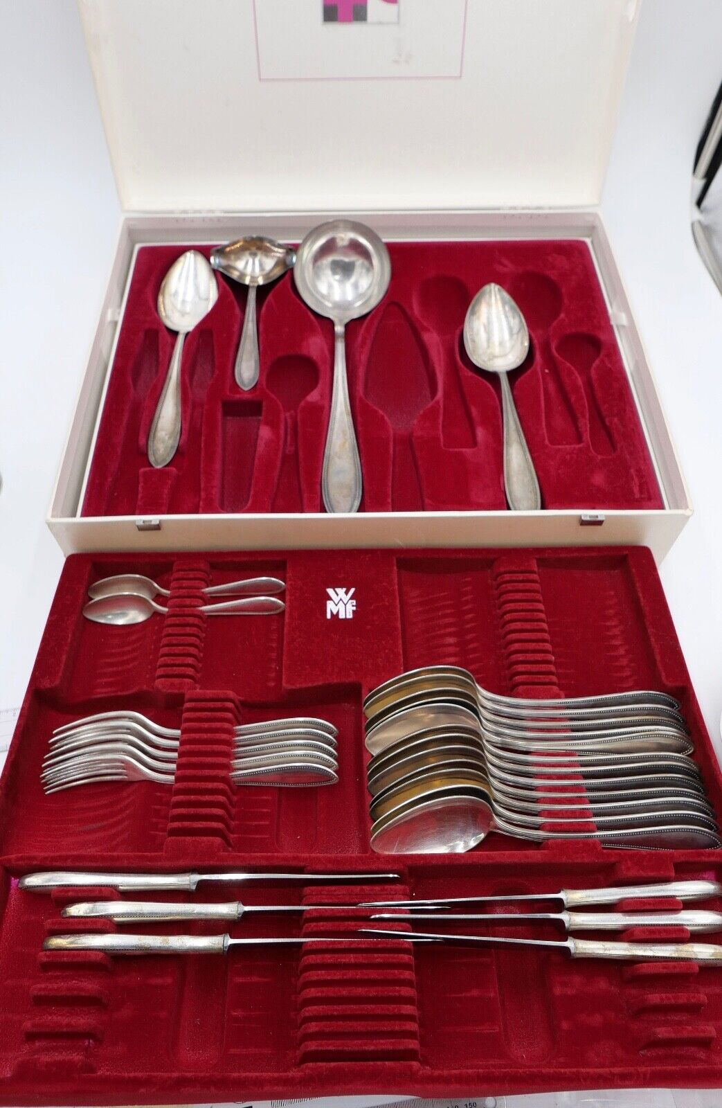 29 tlg. 90er ähnl. WMF 500 Perlrand cutlery Besteck Gabel Löffel Schöpfer Set - Antikhandel-Stuttgart