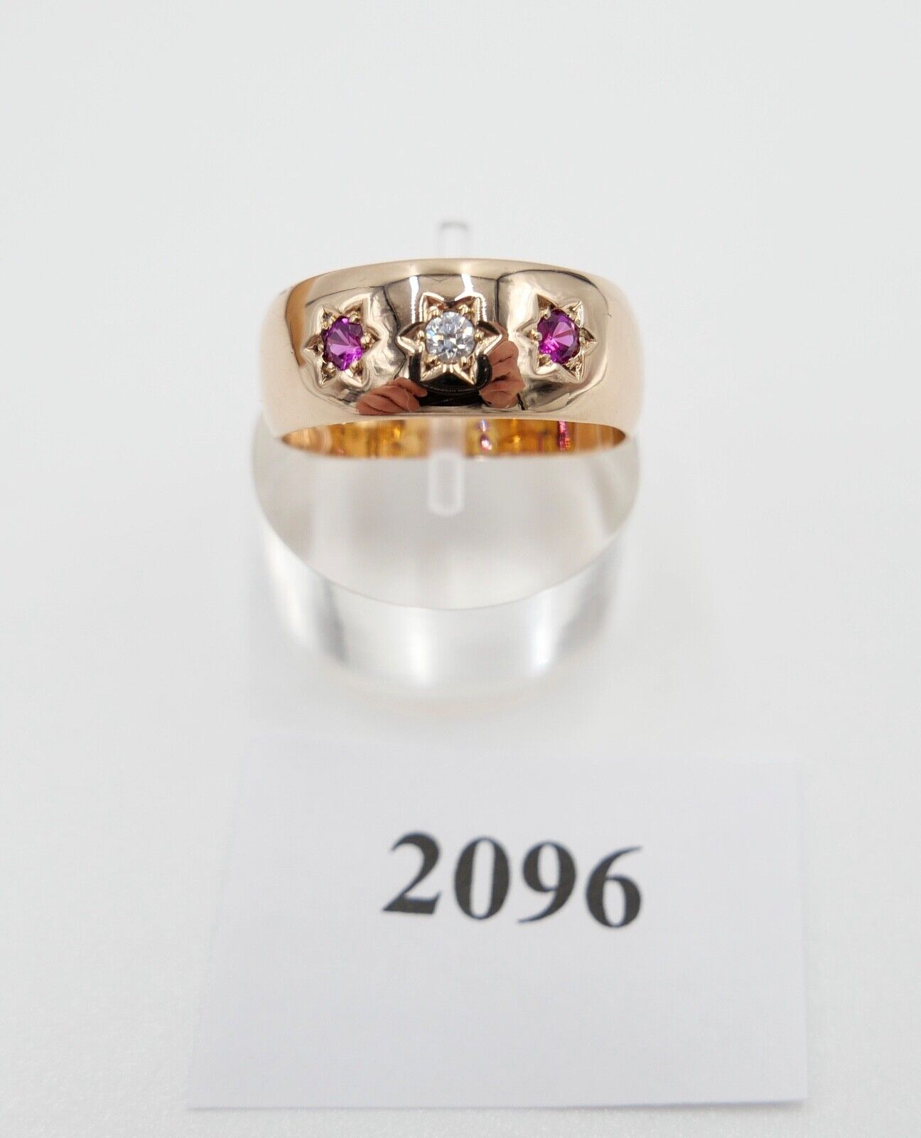 1960er Jahre Damen Ring Rotgold 583 / 14K Gr. 57 POLEN Zirk. & Rubin Stern Motiv - Antikhandel-Stuttgart
