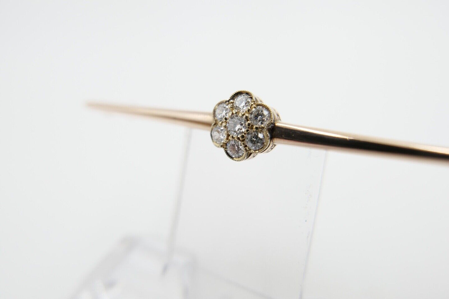 30er Jahre Brosche Bajonettverschluß 62mm 585 Rotgold Übergangsschliff Diamant - Antikhandel-Stuttgart