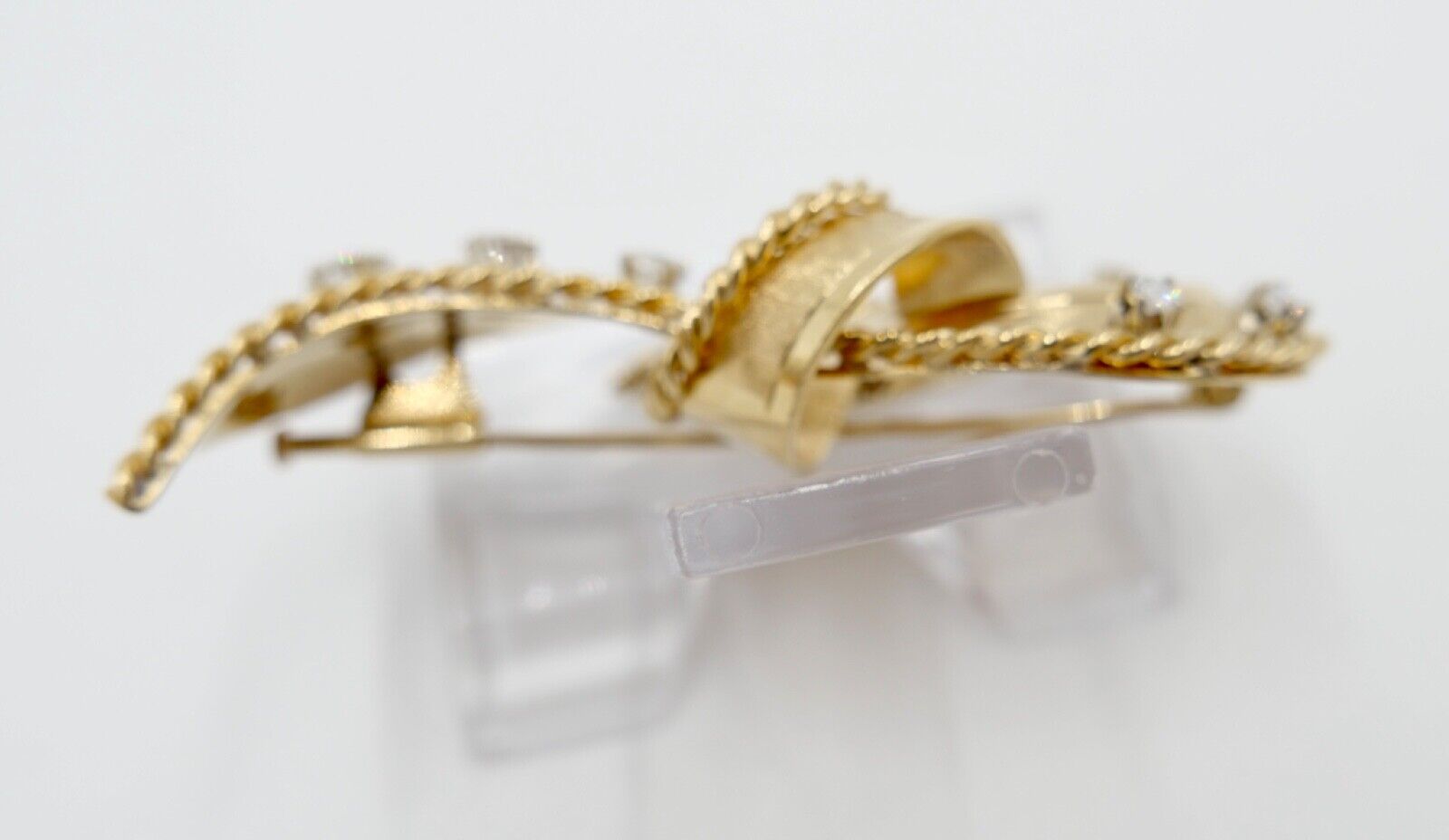 Große alte Schleifen Brosche 750 18K Gelbgold 1,34 Ctw Brillanten 66mm Punze SF - Antikhandel-Stuttgart