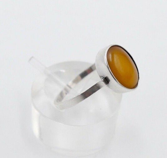 80er Silberrring butterscotch Bernstein Damen Ring Gr. 57 Silber 835 Fischland - Antikhandel-Stuttgart