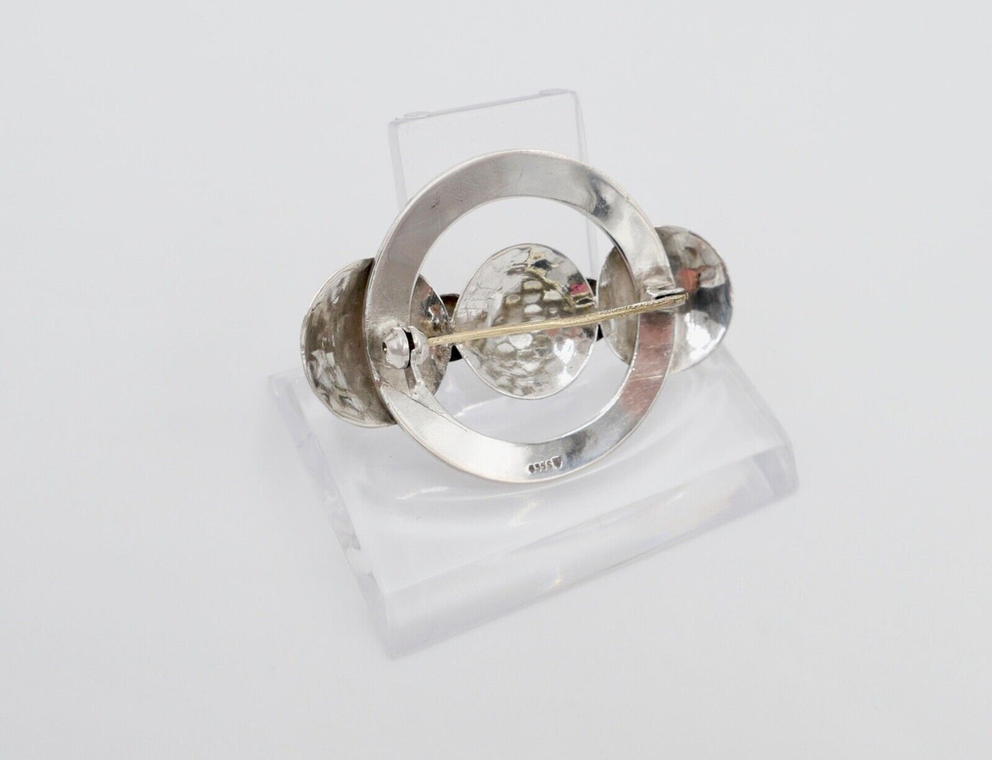 50er Jahre Silber Brosche 835 S gehämmert 47 mm - Antikhandel-Stuttgart