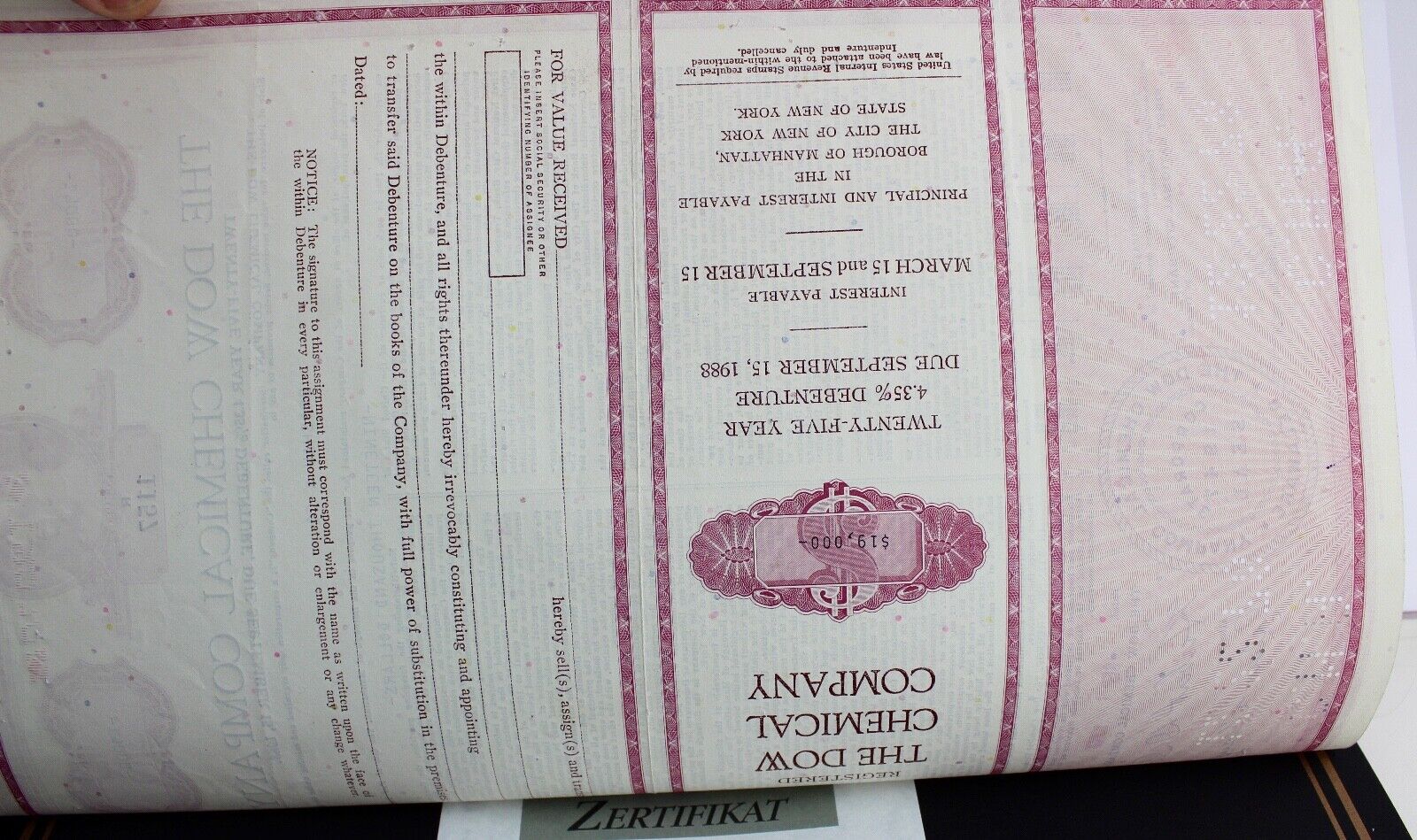 The Dow Chemical Company 1970er alte USA Aktie Stock Certificate 19,000 Dollars - Antikhandel-Stuttgart