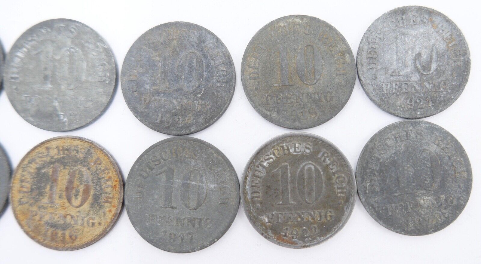 10x 10 Reichspfennig 1873 1875 1876 1888 Jäger J.299 298 s-ss - Antikhandel-Stuttgart