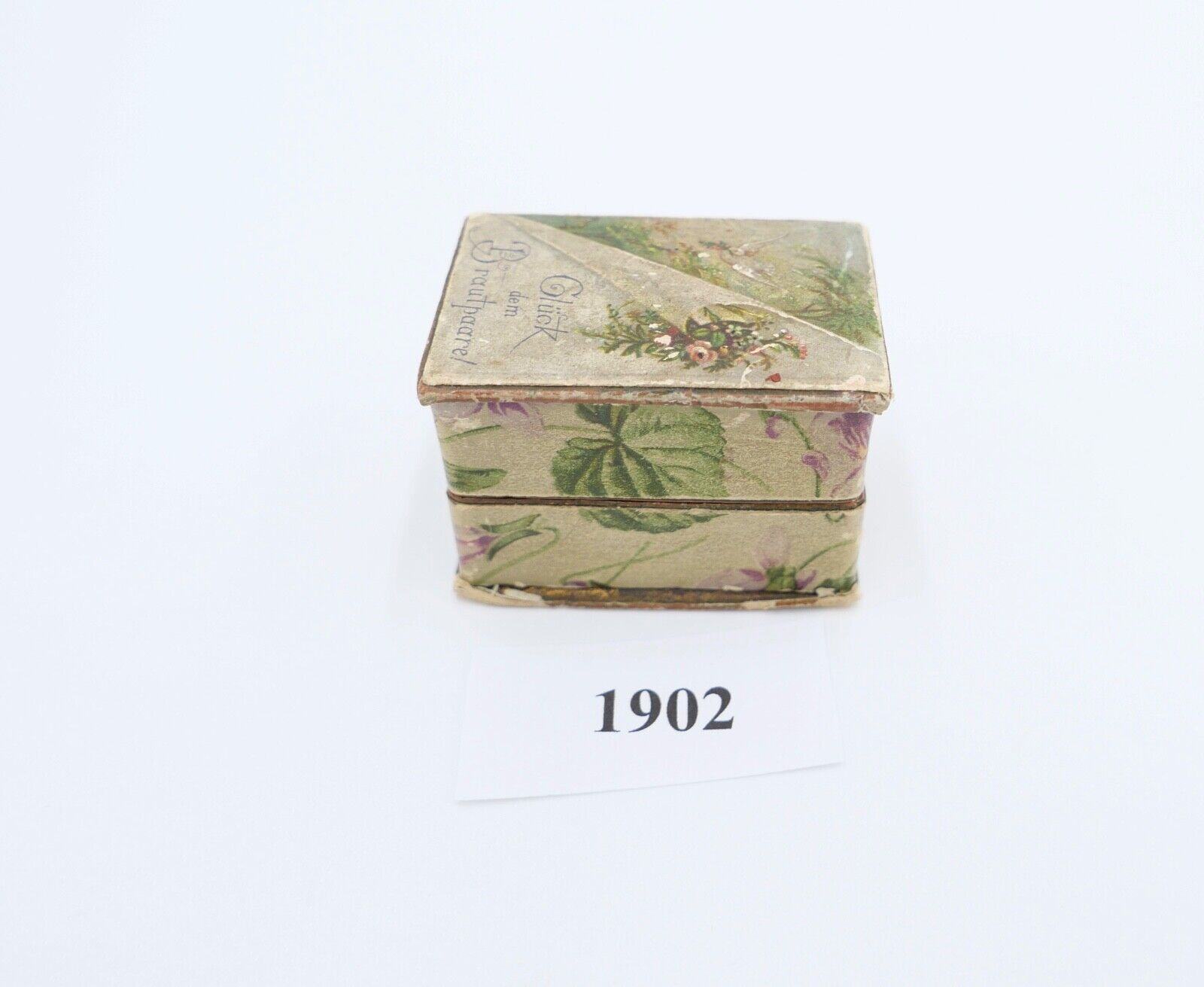 antikes Ringetui um 1900 Doppeletui 4,5x3x3 cm Hochzeit Glück dem Brautpaar - Antikhandel-Stuttgart