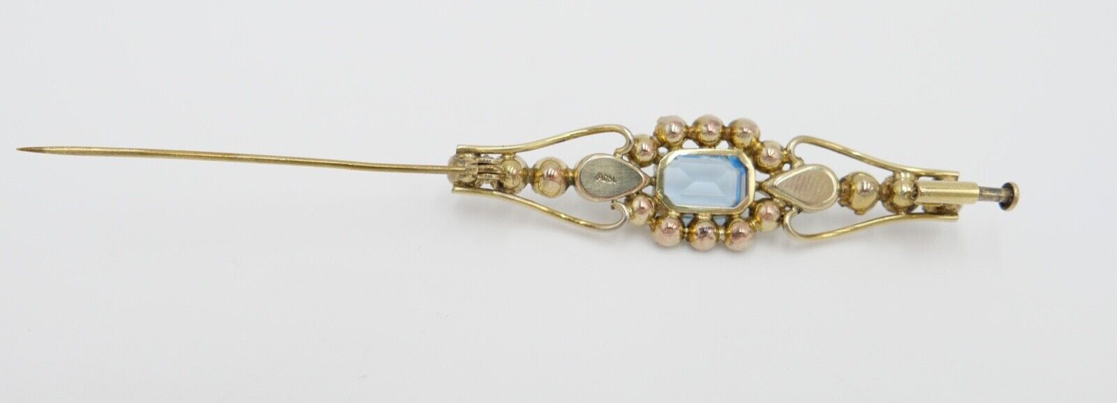schöne alte Brosche ADbl vergoldet mit Glassteinen 58mm - Antikhandel-Stuttgart