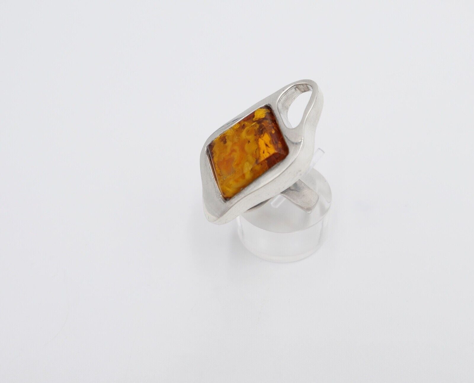80er Jahre Designer Ring Bernstein Silber 925 Gr. 53 Frauenkopf G Danzig Polen - Antikhandel-Stuttgart