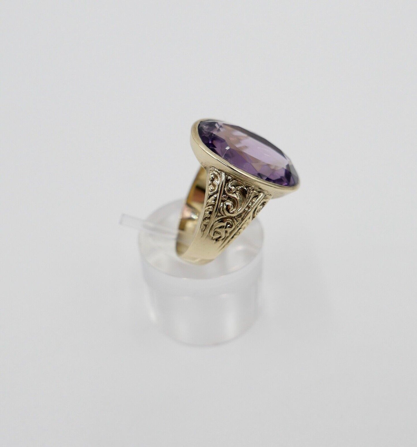 Antiker Jugendstil Damen Gold Ring 9K 375 Gr. 64 mit 14 Ct großem Lila Amethyst - Antikhandel-Stuttgart