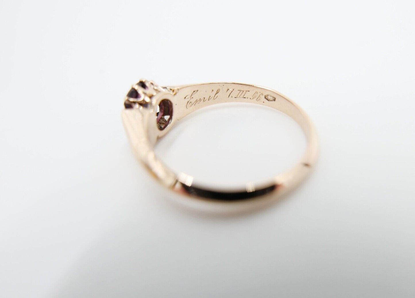 massiver antiker Ring um 1890 Fuchskopf Punze ST Granat 580er Gold Gr. 55 - Antikhandel-Stuttgart