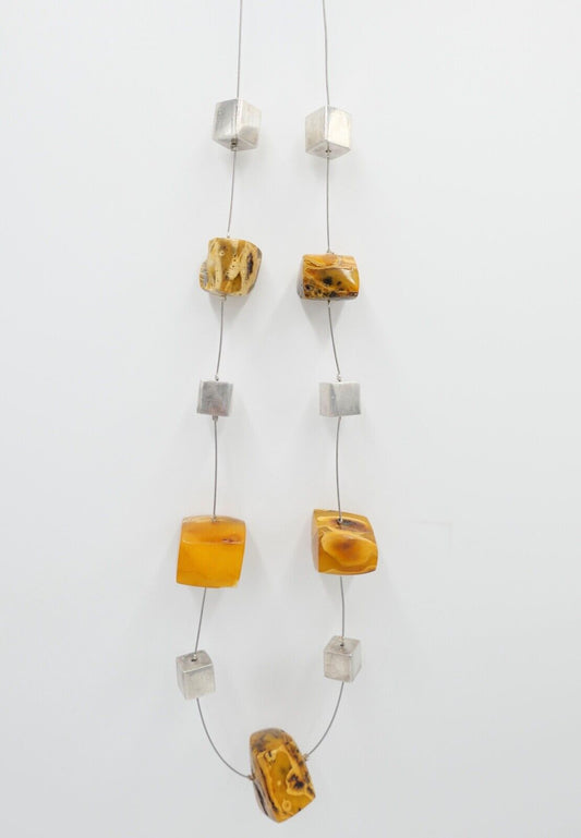 Designer Bernstein Würfel Kette Halskette Collier 925 Silber Ø 94,0 cm - Antikhandel-Stuttgart