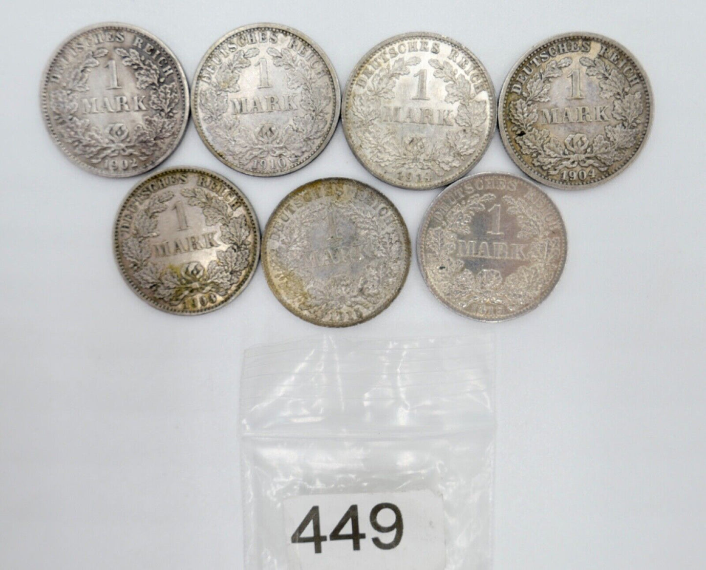 7x 1 Mark 1902 1903 1904 1910 1914 1915 D F G A Silbermünze Jäger J.17 - Antikhandel-Stuttgart