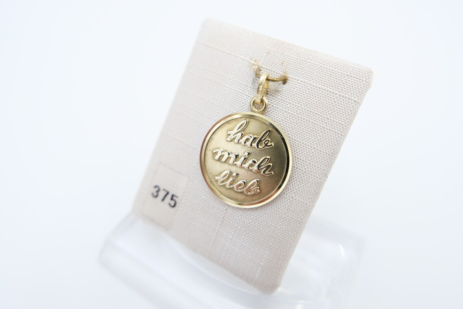 80er Jahre Anhänger Ø 17,6 mm Gold 375 mit Gravur " hab mich lieb " - Antikhandel-Stuttgart