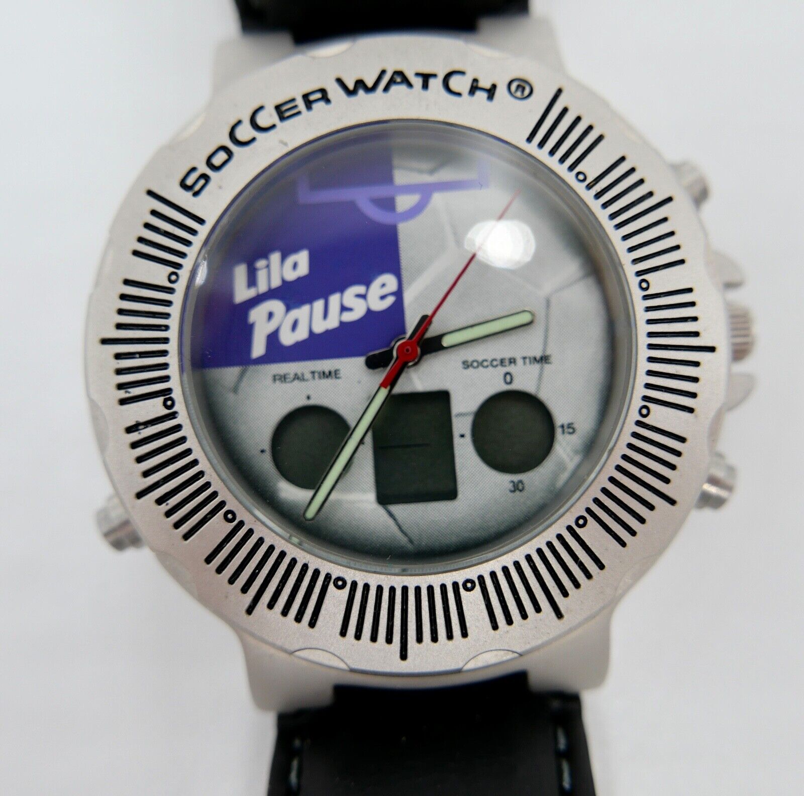 MILKA LILA PAUSE SOCCER WATCH Armbanduhr NEU in OVP Digital Quarz Stoppfunktion - Antikhandel-Stuttgart