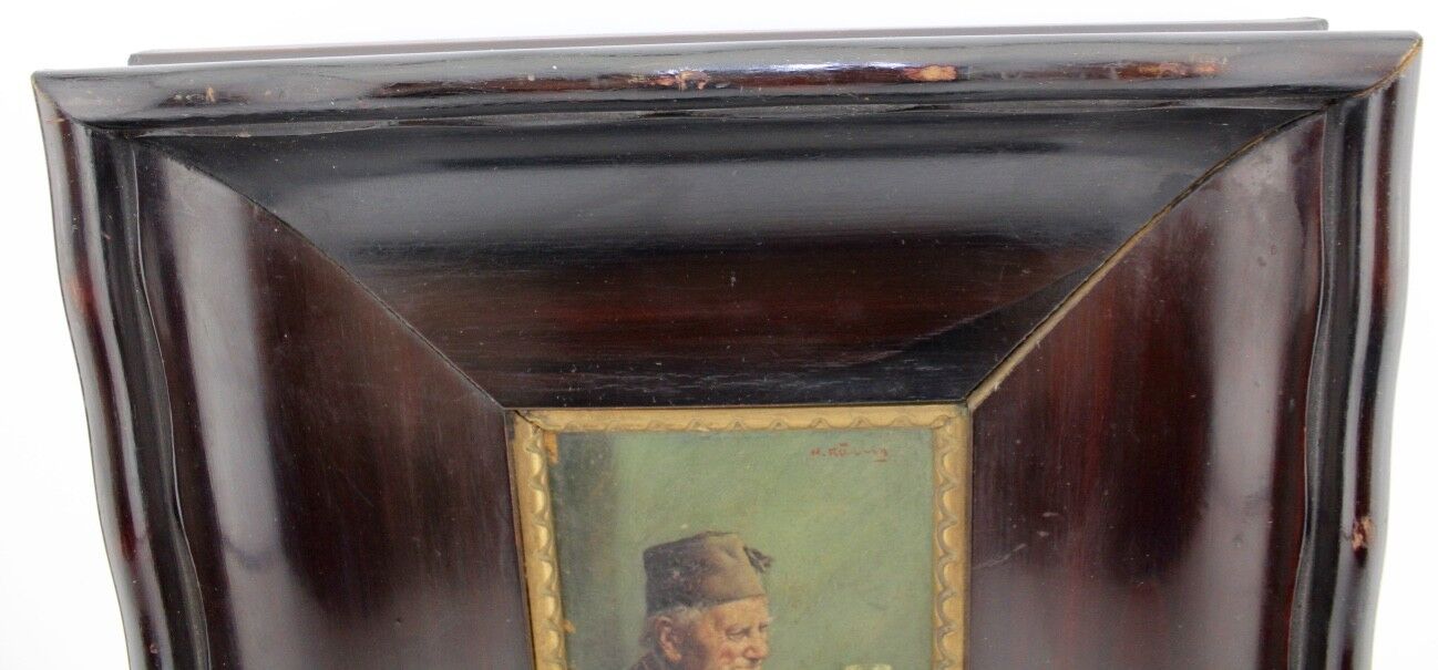 " HEIN KÖNIG " Bild Öl Gemälde Portrait Mann mit Weinglas 32x29 cm Gerahmt - Antikhandel-Stuttgart