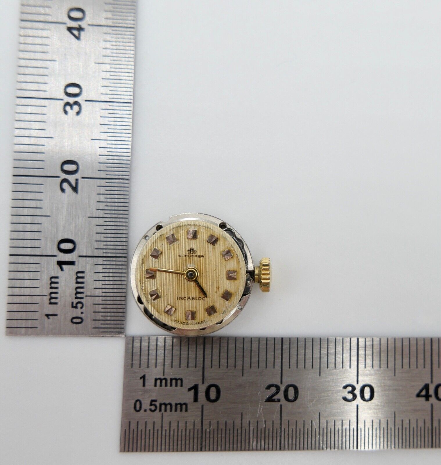 LÄUFT Bucherer Cal. 2412 Uhrwerk Ziffernblatt Zeiger Krone voll funktionsfähig - Antikhandel-Stuttgart