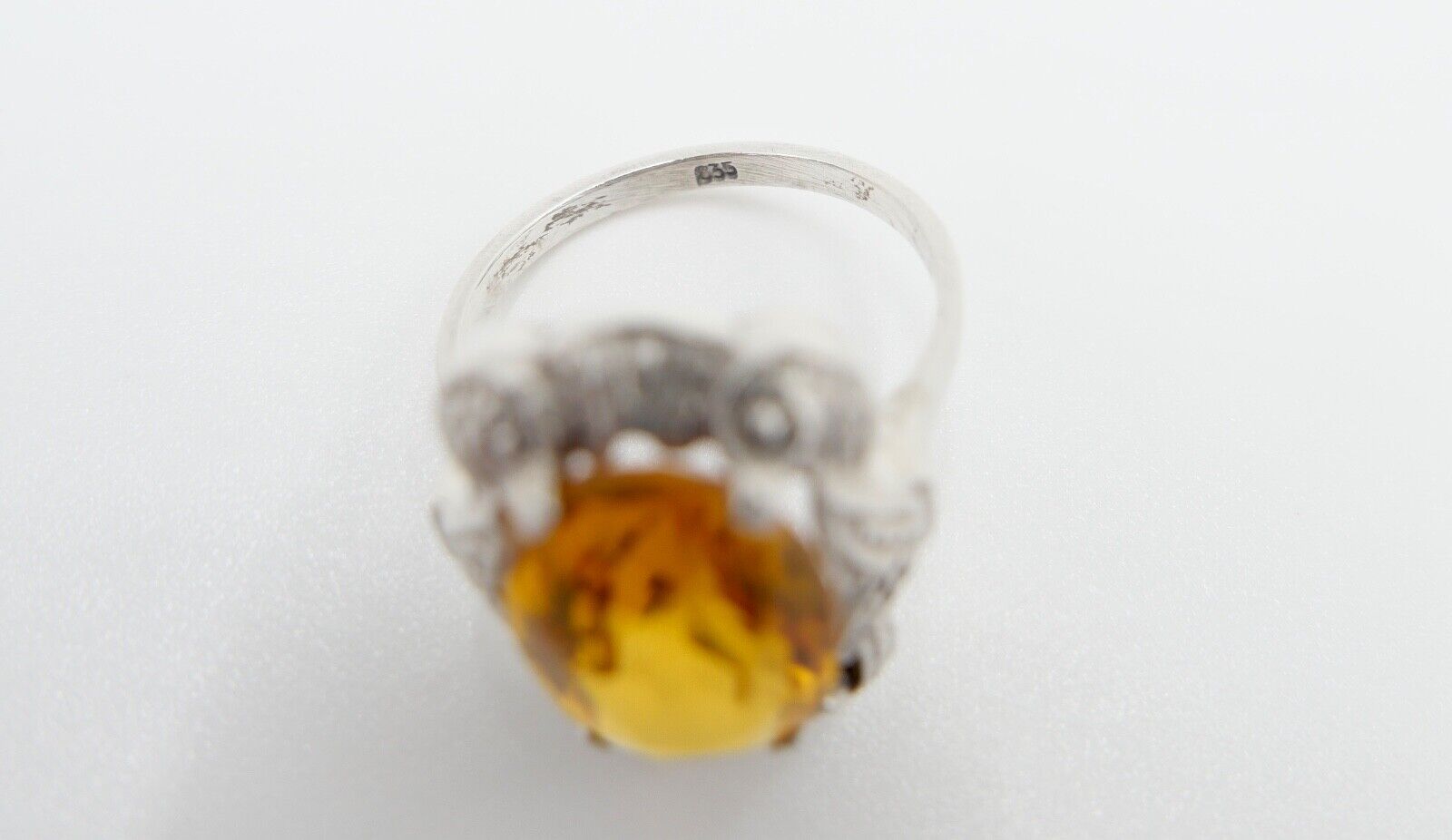 50er Jahre Damenring 835 Silber Gr. 58 Glasstein Orange - Antikhandel-Stuttgart