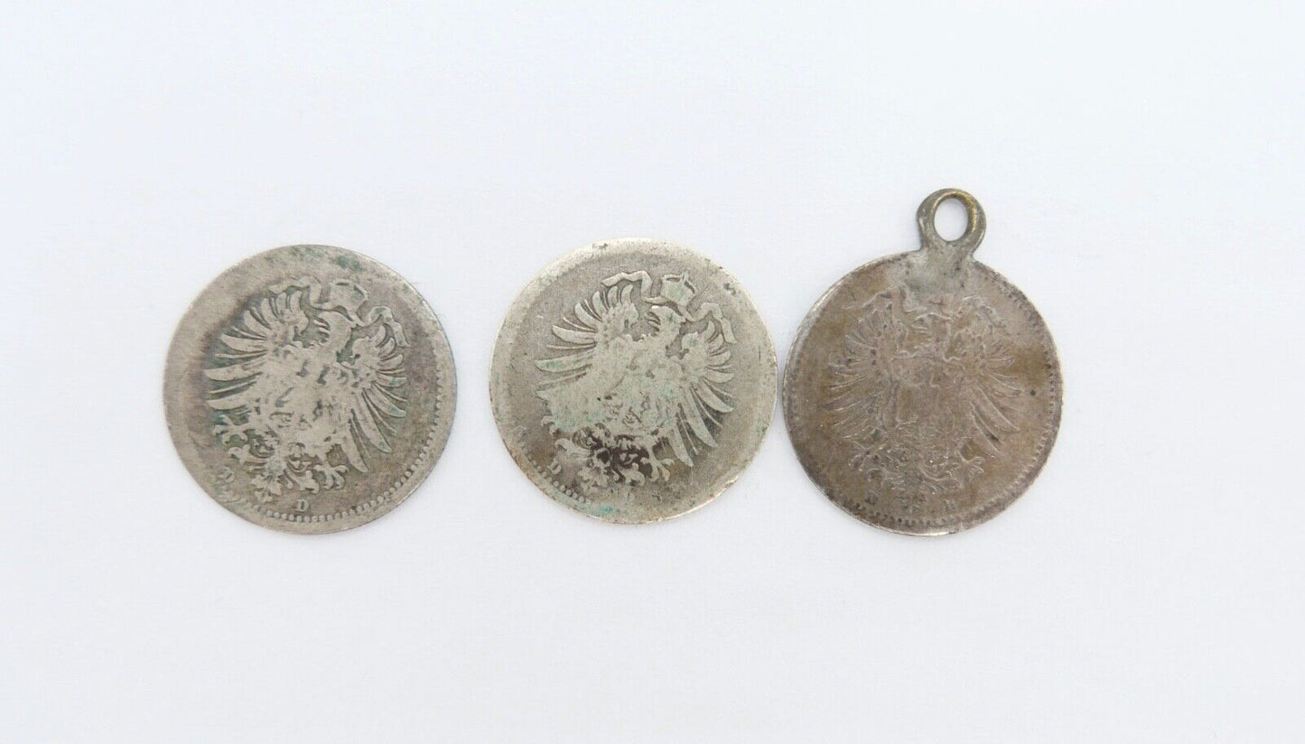 3x 20 Pfennig Kaiserreich 1873 D & 2x 1874 D Jäger J.5 s-ss schön - sehr schön - Antikhandel-Stuttgart