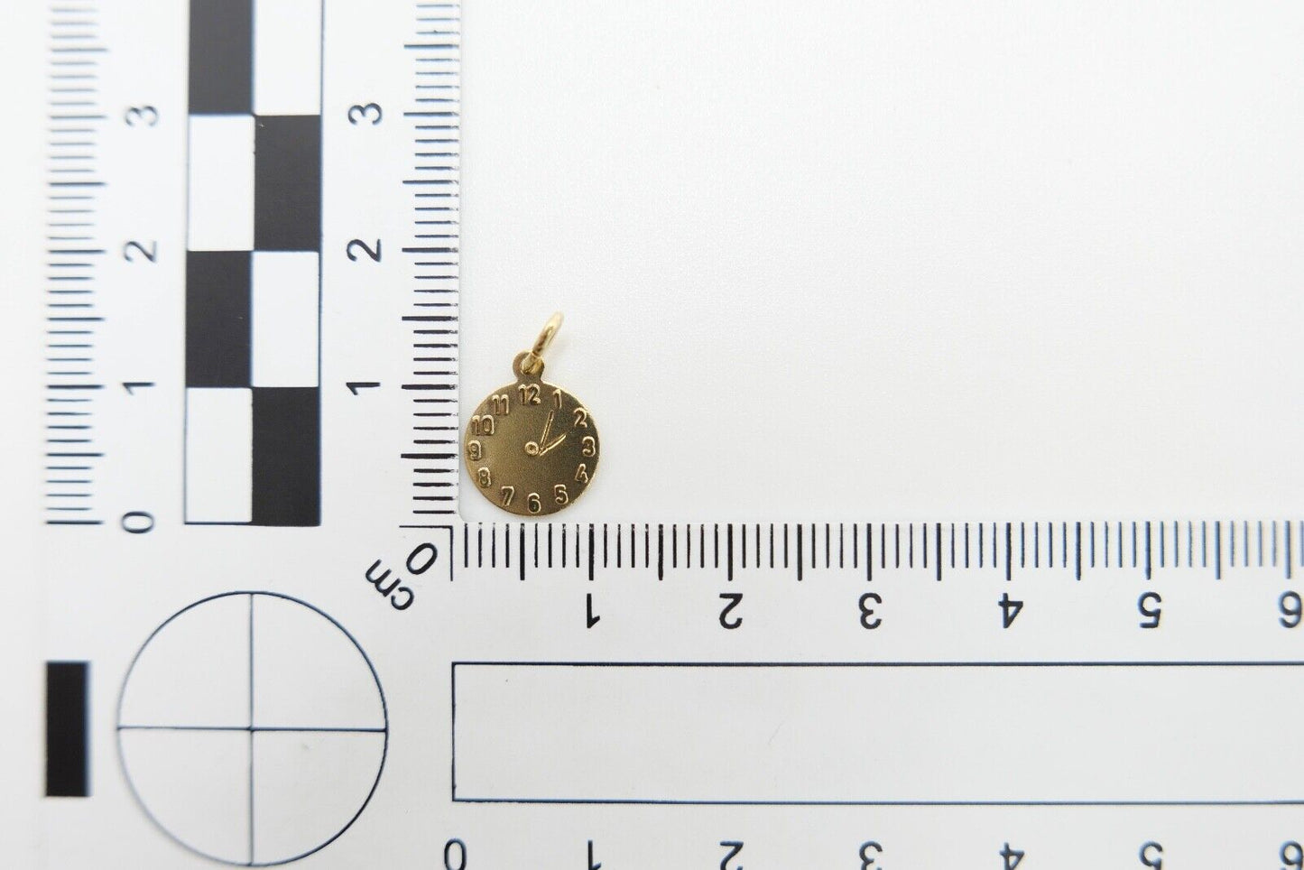 Gold Anhänger 585 / 14K Zifferblatt Ø 10 mm mit Gravur 22.6.92 - Antikhandel-Stuttgart