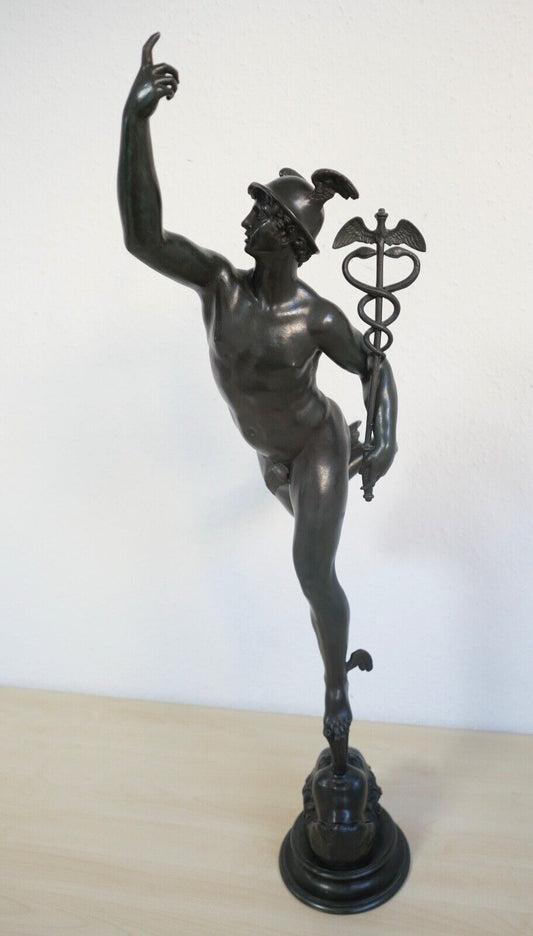 Große Bronze Statue 79 cm HERMES DER GÖTTERBOTE 6,4 Kg - Antikhandel-Stuttgart