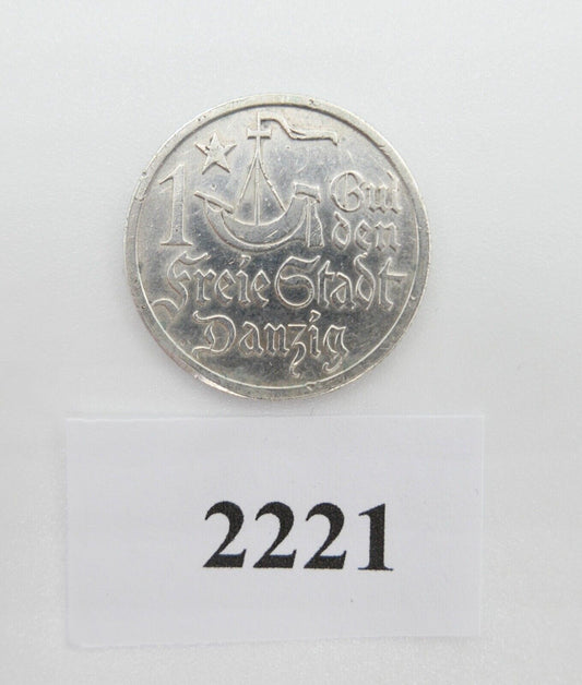freier Stadt Danzig 1 Gulden Silber Münze 1923 Jäger D 7 - Antikhandel-Stuttgart