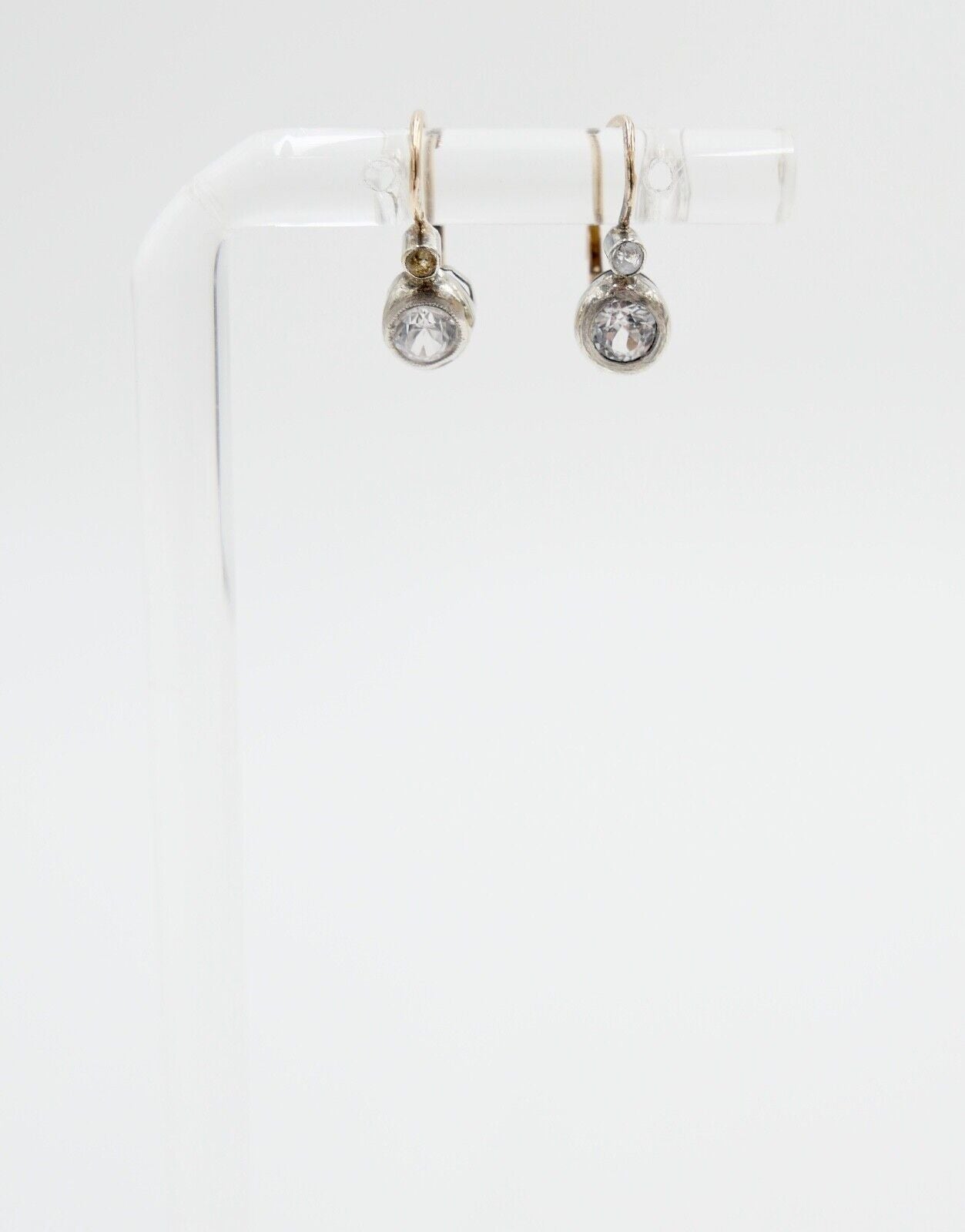 1872-1922 Ohrringe Ohrhänger 580 Gold & platinierte Oberfläche weiße Topas - Antikhandel-Stuttgart