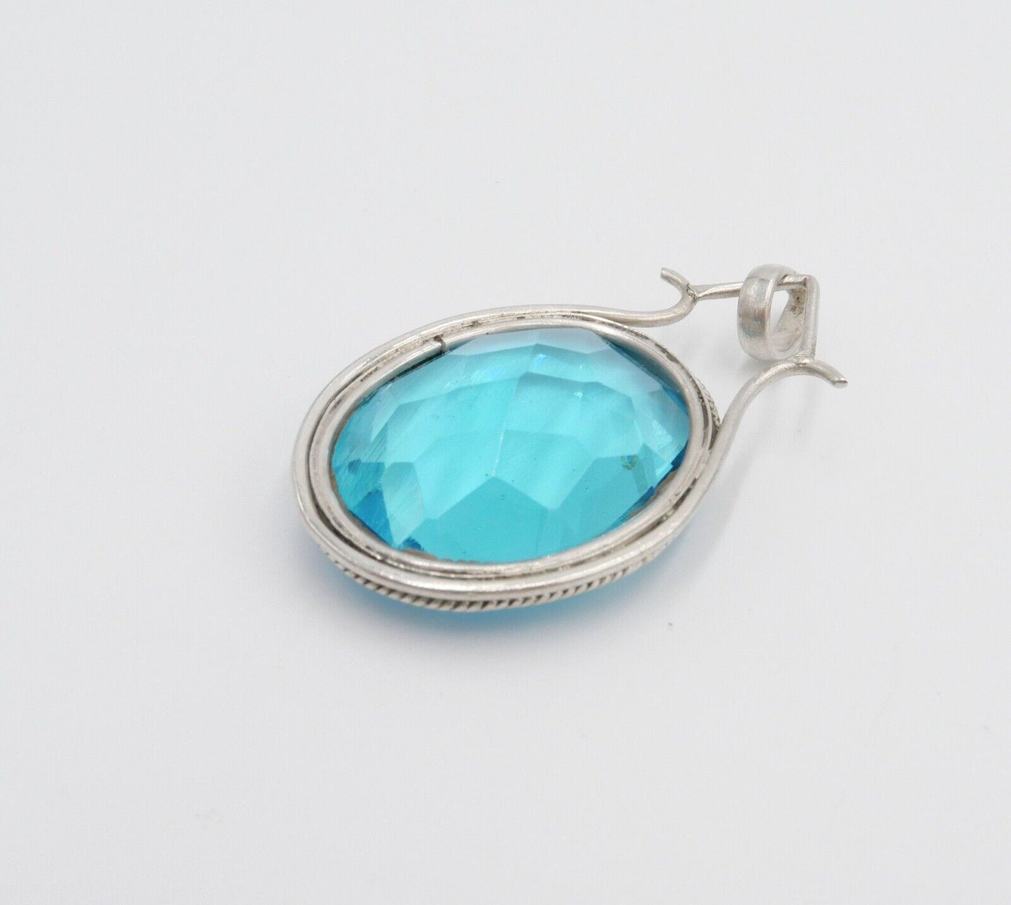 XXL 925 Silber Anhänger mit Glasstein Türkis 49x29 mm - Antikhandel-Stuttgart