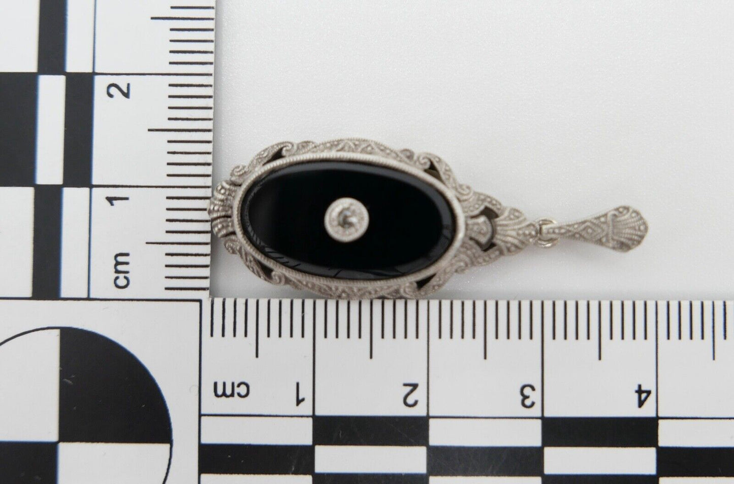 ART DECO Silber Anhänger mit Onyx und Diamant 30-40er Jahre - Antikhandel-Stuttgart