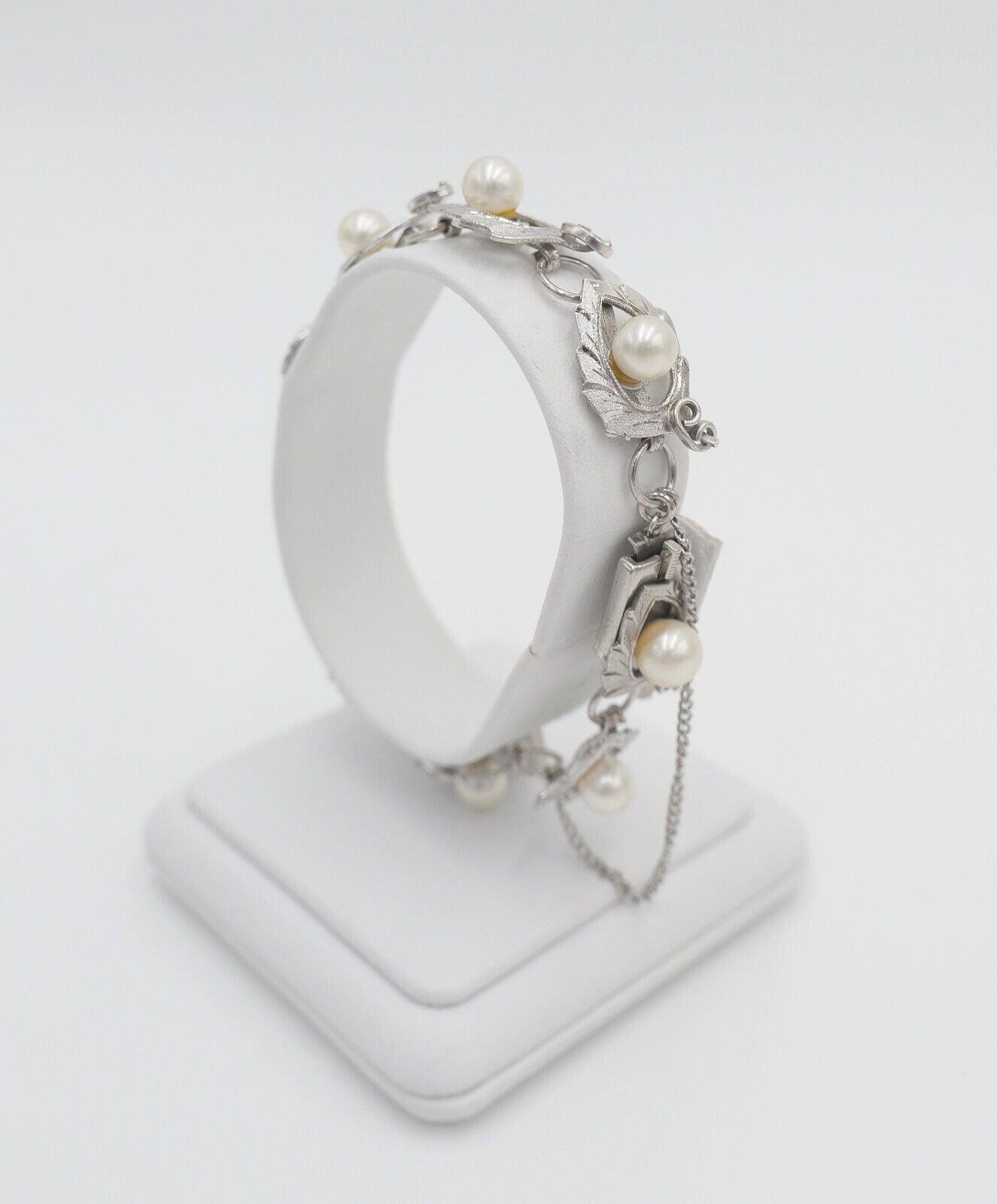 Silber Gliederarmband mit Zuchtperlen floral - Antikhandel-Stuttgart