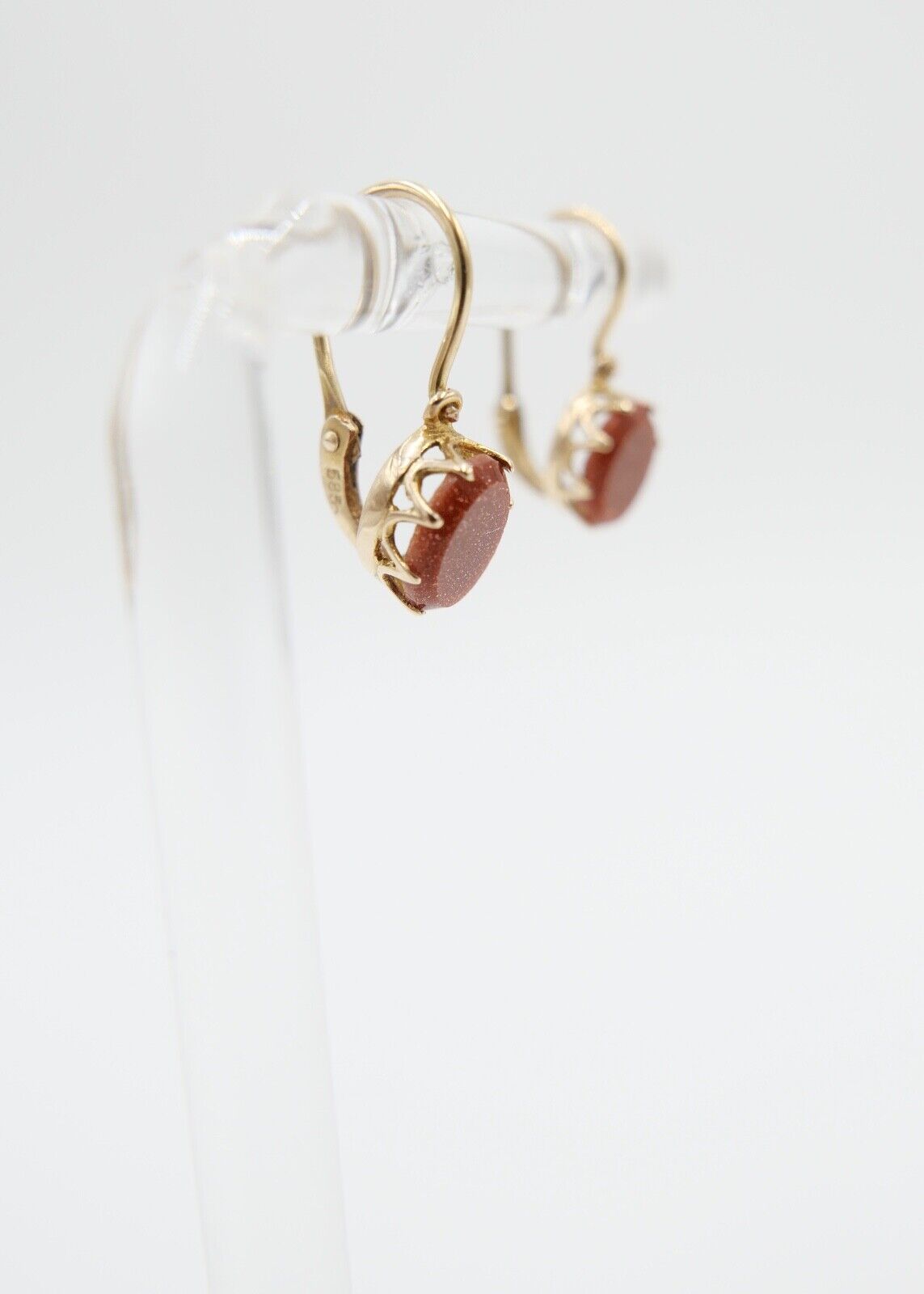 80er Jahre Ohrringe Ohrhänger GOLD 585 / 14K mit Goldfluss / Sonnenstein - Antikhandel-Stuttgart