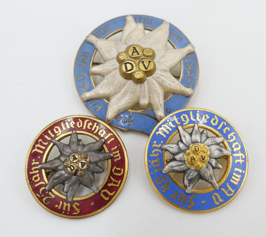 3x DAV Mitgliedsabzeichen Deutscher Alpenverein 25 & 40 Jahre Edelweiß - Antikhandel-Stuttgart