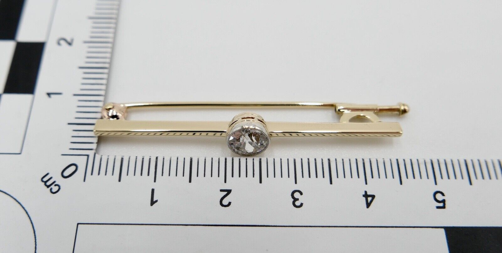 Alte Stabbrosche Bajonettverschluß 0,75 Ct Altschliff Diamant 45mm 585 14K Gold - Antikhandel-Stuttgart