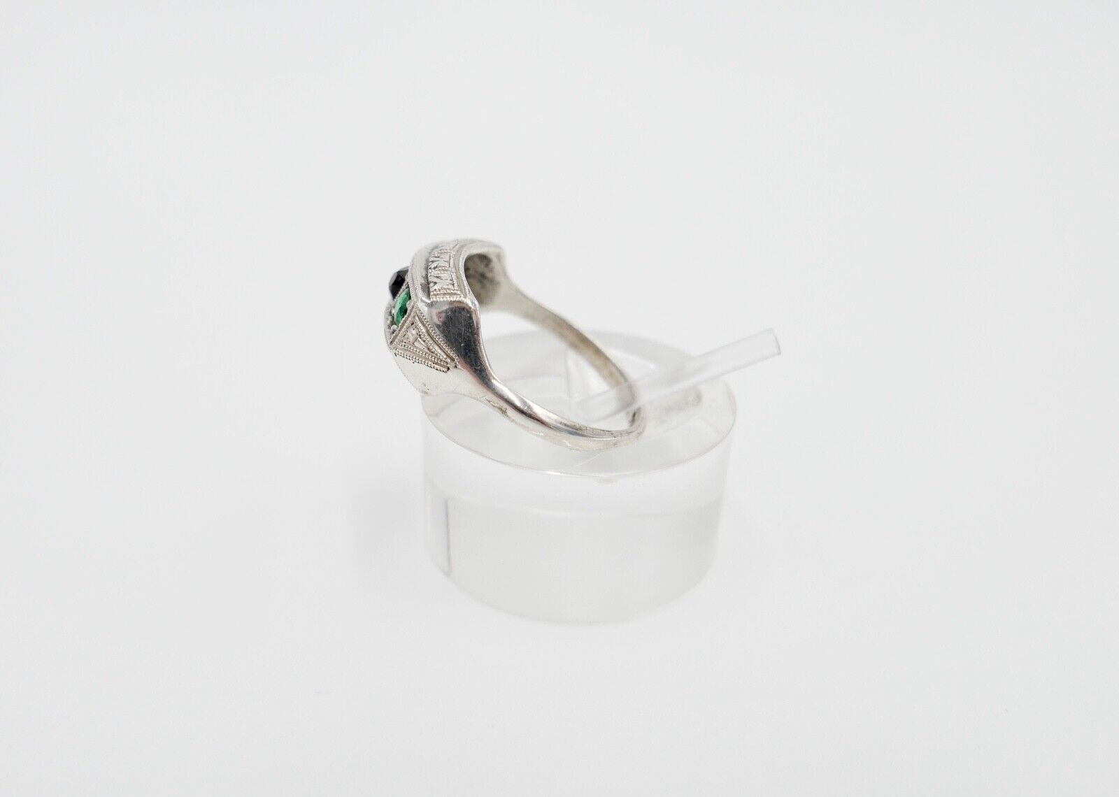 ART DECO Damenring Ring Silber 835 Gr. 53 mit grünen & schwarzen Glasstein - Antikhandel-Stuttgart