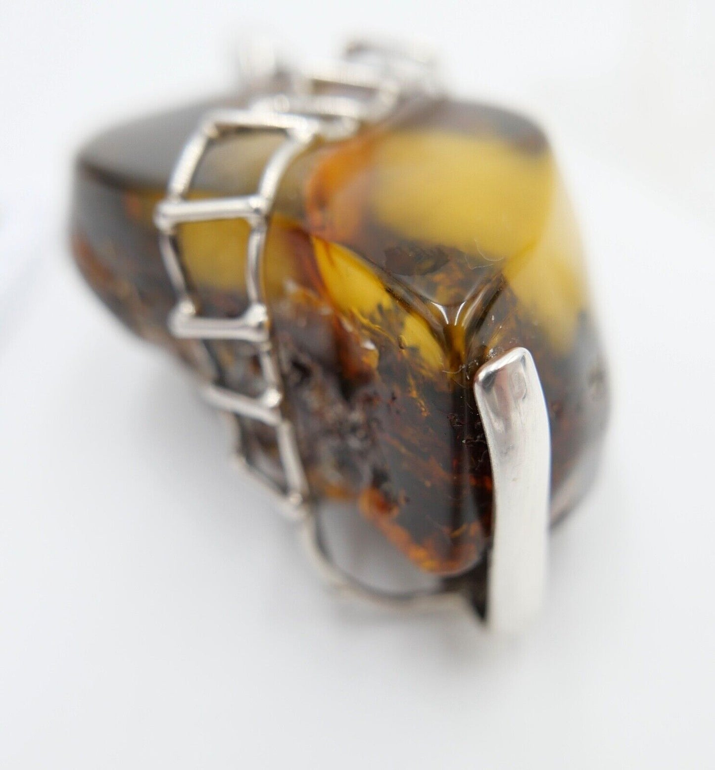 großer Bernstein Anhänger 925 Silber 41,4 Gramm Amber 8 cm HANDGEFERTIGT - Antikhandel-Stuttgart