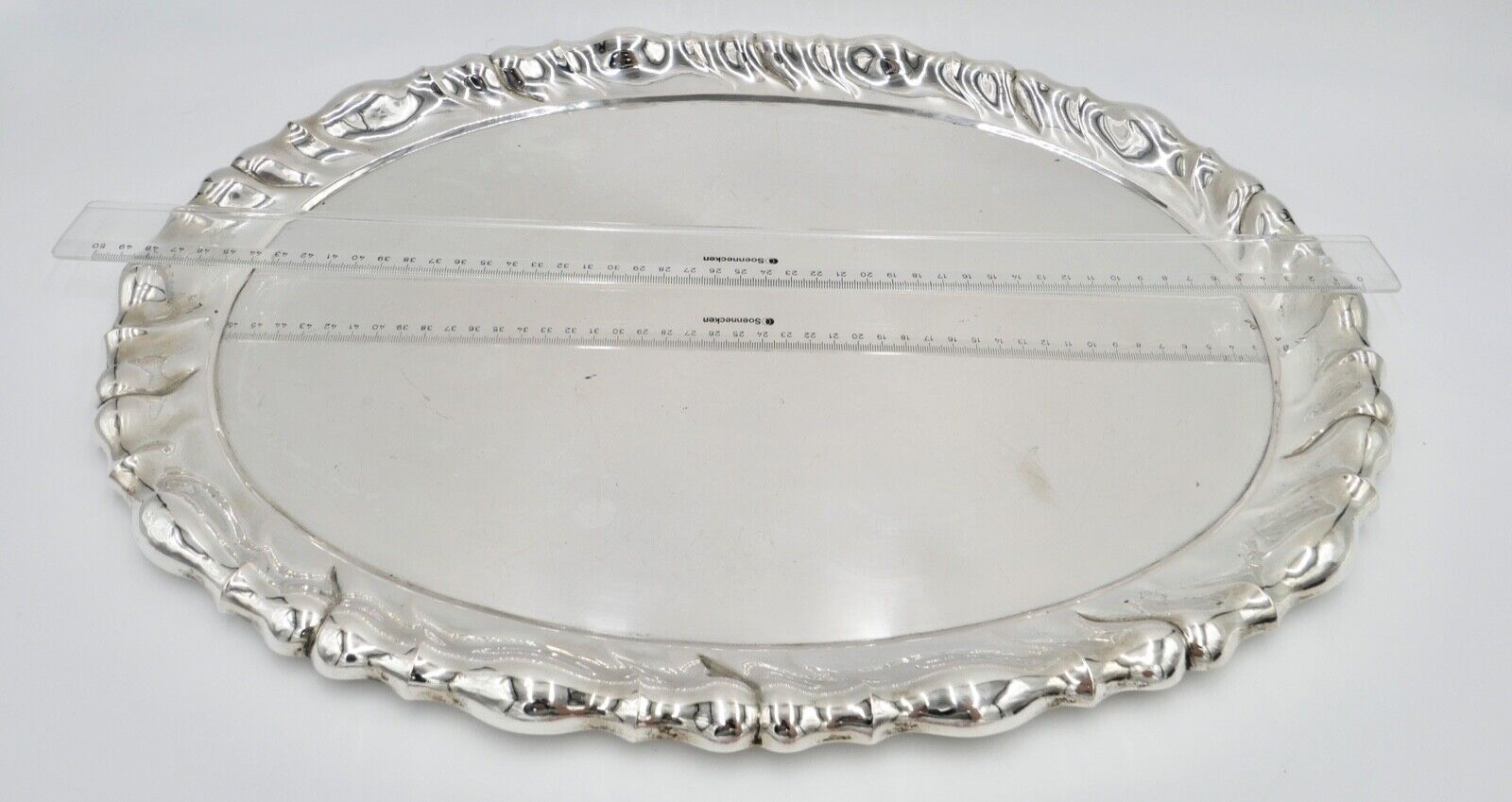 Antik Silbertablett Servierplatte Österreich Ungarn ÖMM 50x37cm 800er Budapest - Antikhandel-Stuttgart