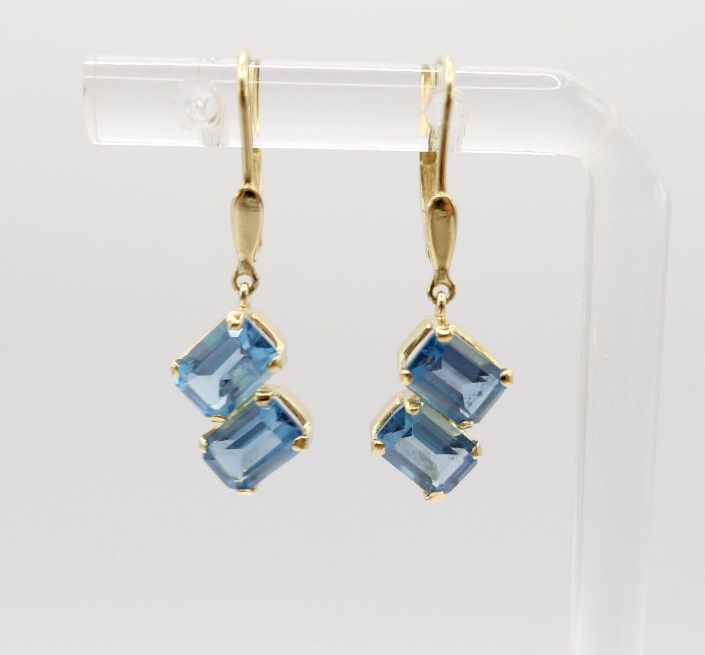 1990er Jahre Blau TOPAS TOPAZ 750 18K Gelbgold GOLD Ohrhänger Ohrringe 3,28 Ctw - Antikhandel-Stuttgart