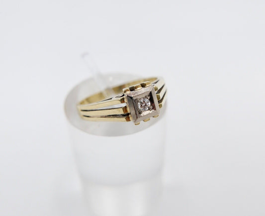 70er Jahre Solitär Ring Gelbgold 585 14K Damenring Brillant 0,32 Ct Gr. 53 VS G - Antikhandel-Stuttgart