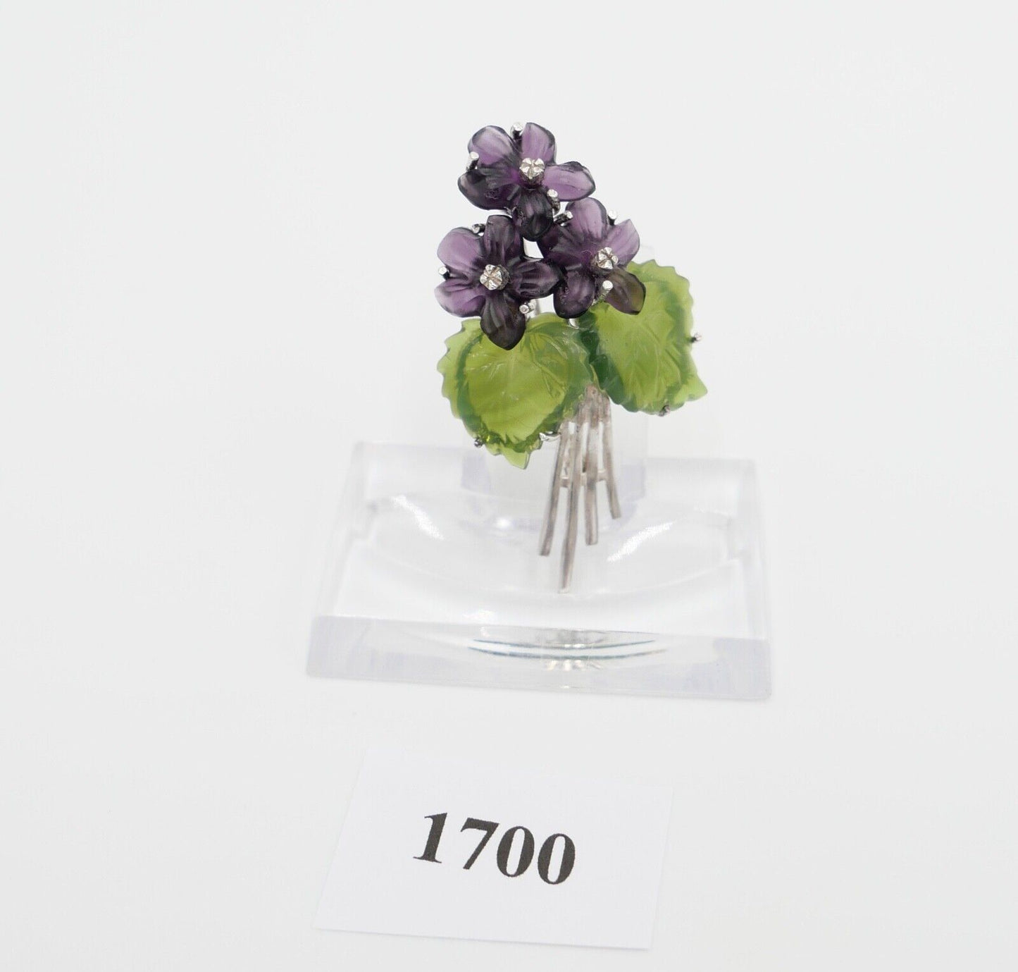 70er Jahre Florale Silberbrosche Brosche Silber 835 Blumen aus Glas Glassteine - Antikhandel-Stuttgart