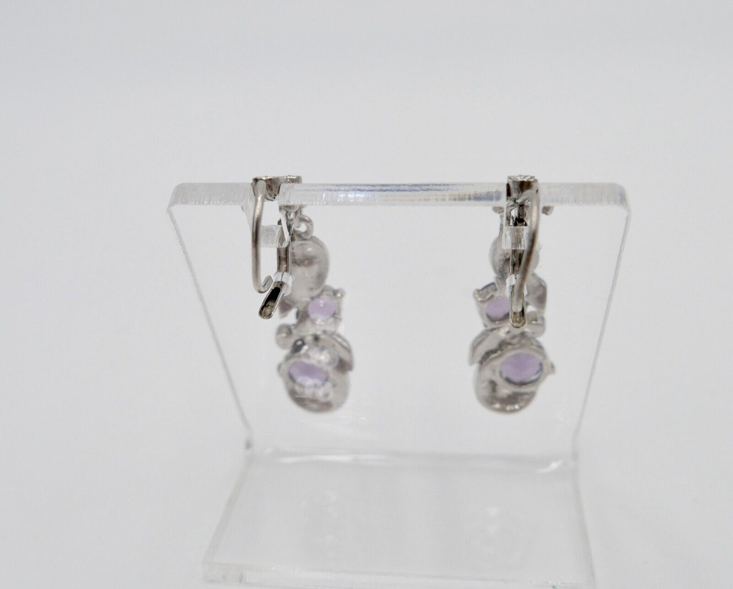 50er Jahre Ohrringe Ohrhänger 935 Silber mit Markasiten und lila Glassteinen - Antikhandel-Stuttgart