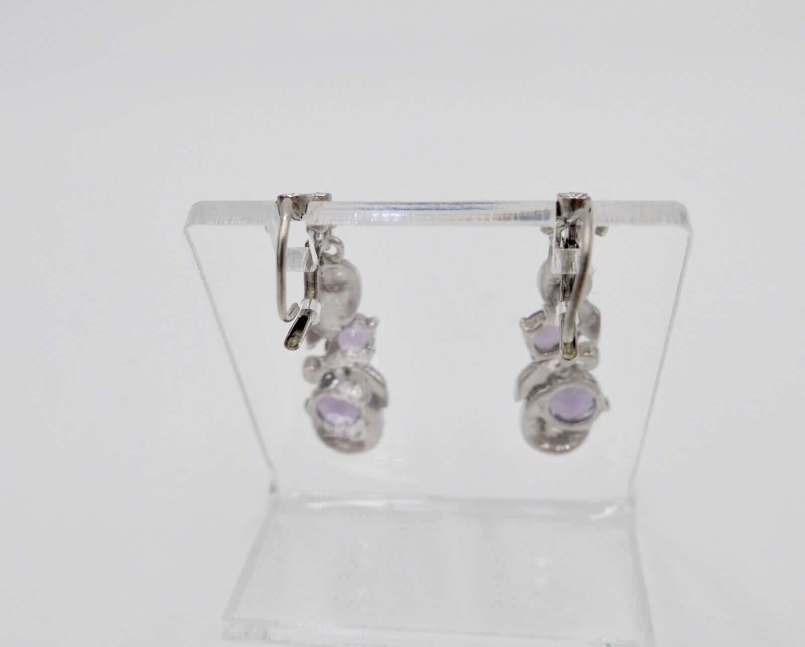 50er Jahre Ohrringe Ohrhänger 935 Silber mit Markasiten und lila Glassteinen - Antikhandel-Stuttgart