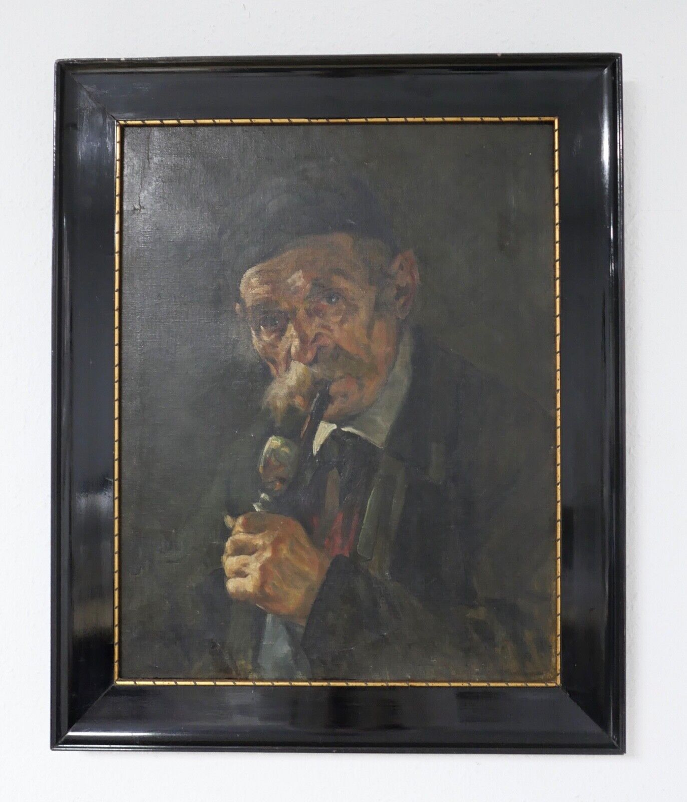 68,5 x 56 cm DUBOIS Gemälde um 1910 Öl auf Leinwand " Pfeifenraucher " - Antikhandel-Stuttgart