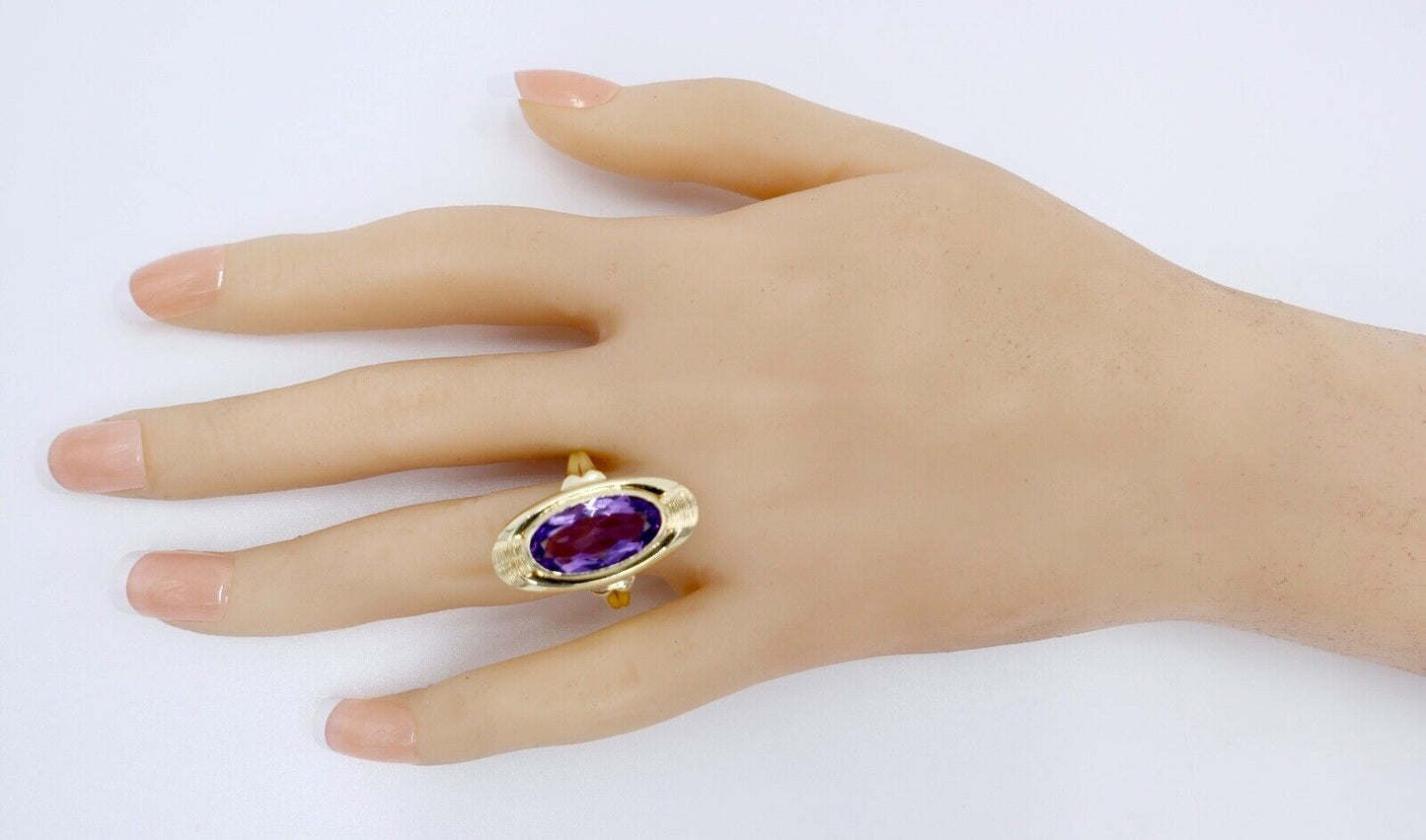 50er Jahre Damenring Gold 585 / 14K mit oval lila Amethyst Gr. 61 - Antikhandel-Stuttgart
