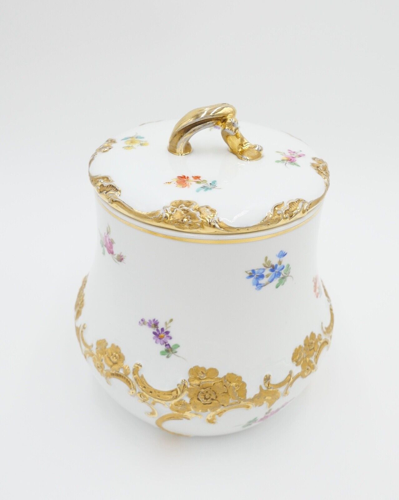 Meissen 1. Wahl Prunk Bonboniere Keksdose Deckeldose Goldrand Streublümchen Gold - Antikhandel-Stuttgart