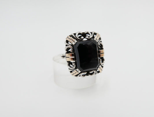 Jugendstil um 1920 Damen- Herrenring Gold 333 / 8K Tricolor Gr. 56 mit Onyx Ring - Antikhandel-Stuttgart