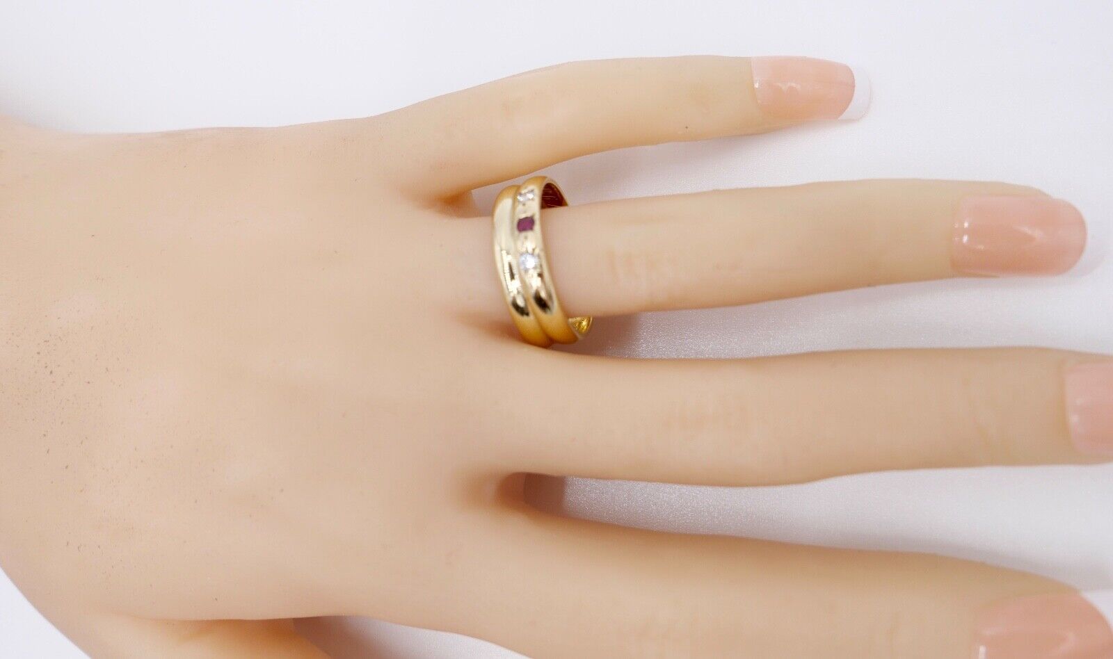 1903 1937 Antik Ehe Ring Ringe Gold 585 14K Rubin & Diamant im Altschliff Gr.61 - Antikhandel-Stuttgart