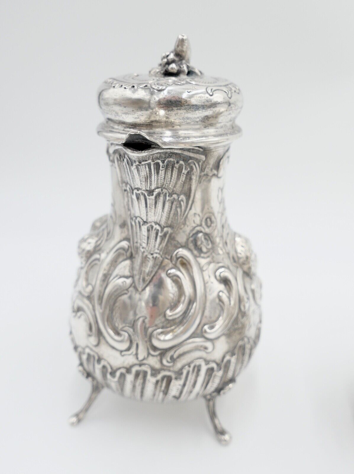 4 teiliges Teeset Set um 1900 Hanau Rokoko 800 Silber 620 Gr Floralverzierung - Antikhandel-Stuttgart