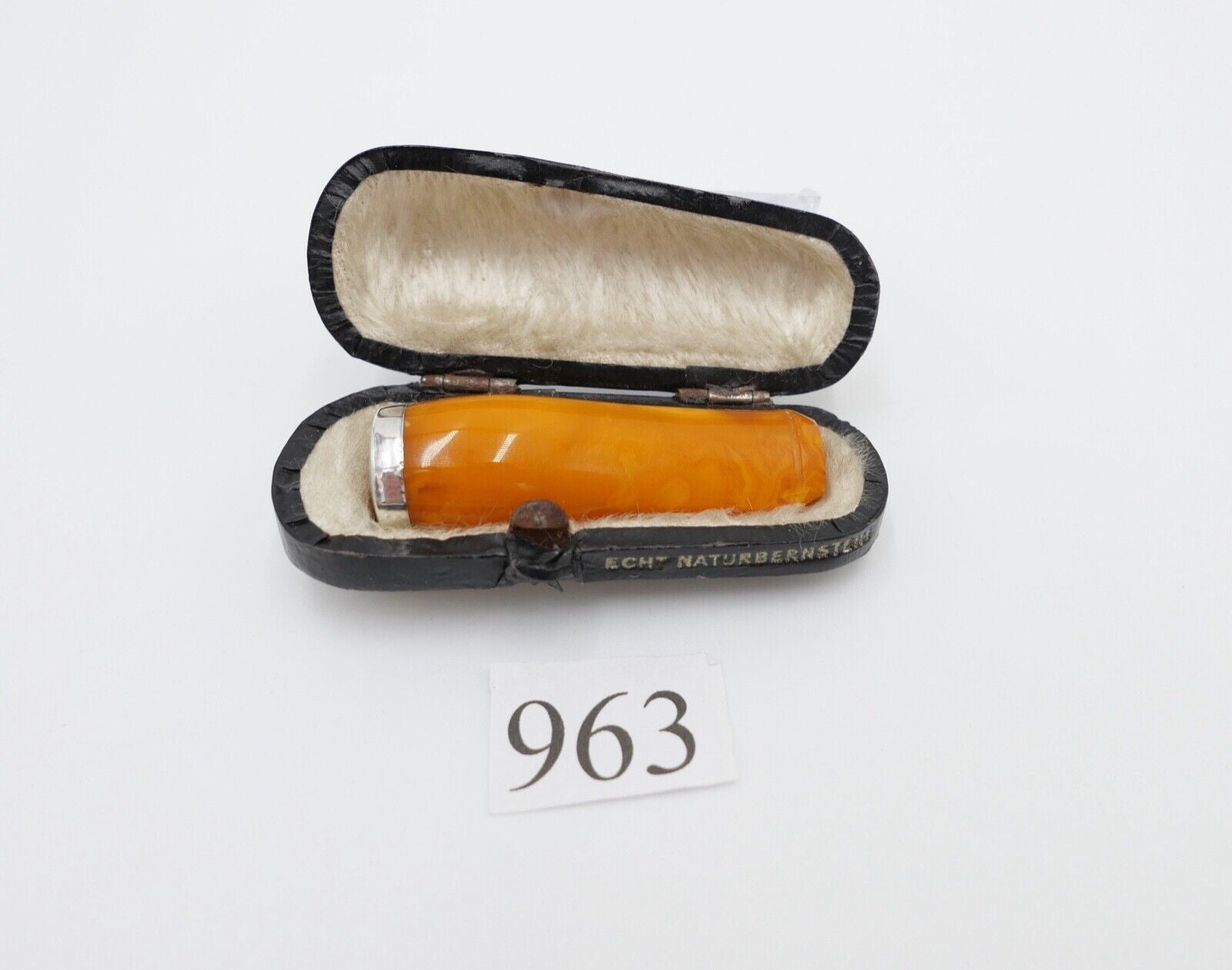 Bernstein Butterscotch Zigarrenspitze Box cigarette holder Amber 925 Silber - Antikhandel-Stuttgart