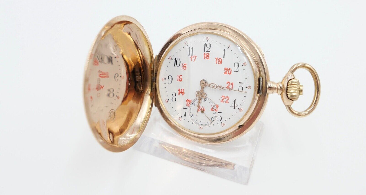 IWC Taschenuhr 750 / 18K GOLD 51mm 1894 / 1895 SW WS Savonette 2 Zeitzonen - Antikhandel-Stuttgart